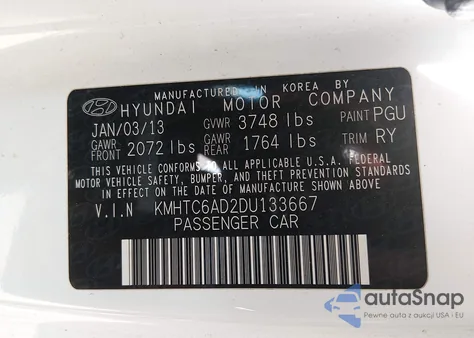 2013 Hyundai Veloster Base W/Black from USA, damaged, VIN KMHTC6AD2DU133667